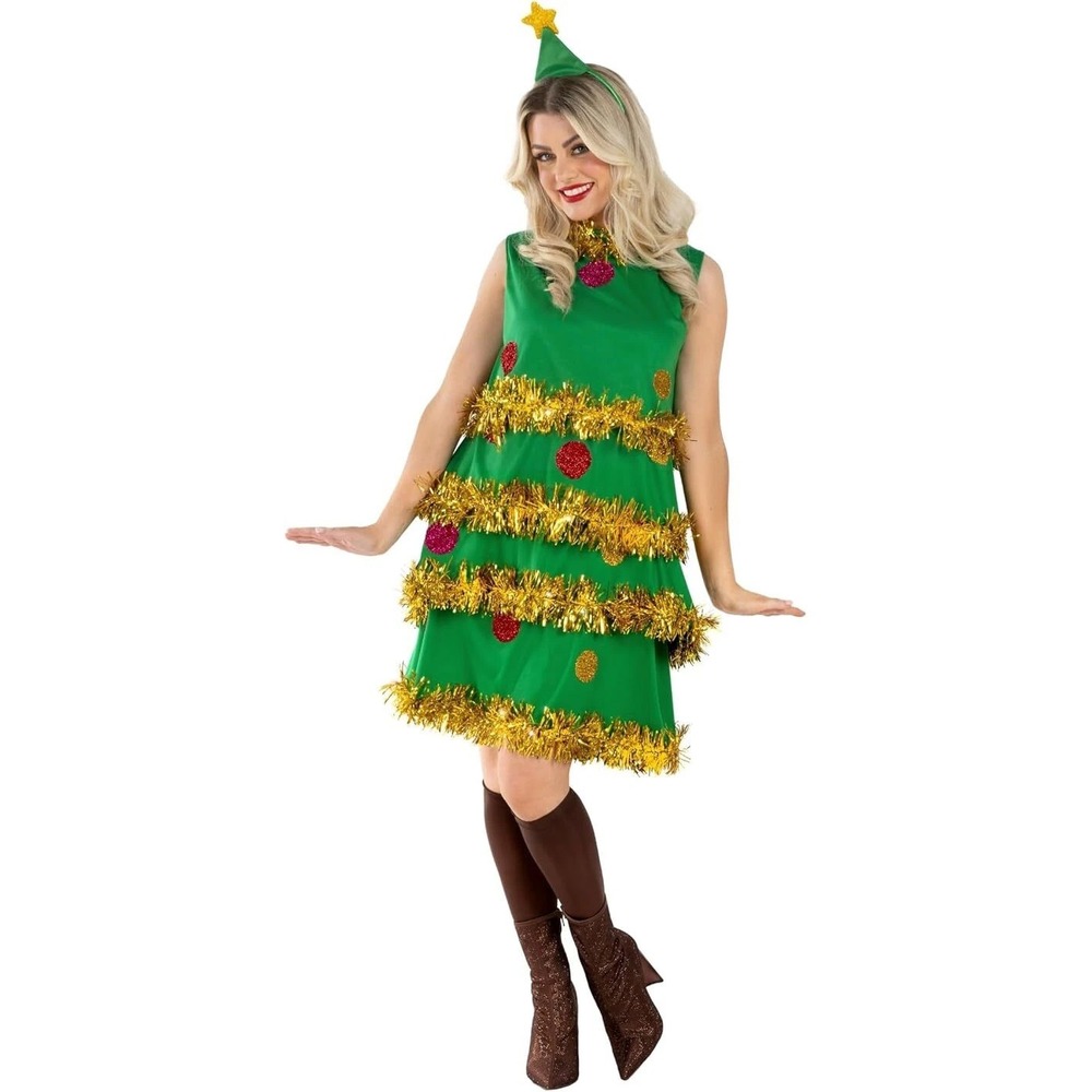 Fun Shack Womens Christmas Tree Costume Sz M Including Sock & Hat